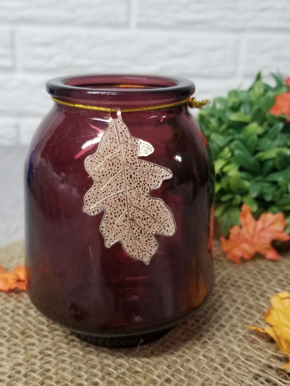 Autumn Tealight Holder W/ Oak Leaf Charm